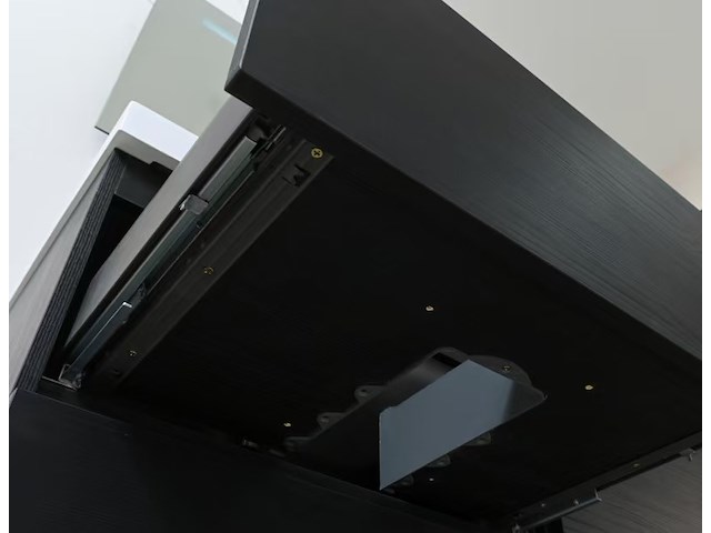 Badkamermeubel 120 cm - donker hout decor + witte dubbele wasbak - incl. kranen - afbeelding 10 van  10