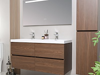 Badkamermeubel 120 cm - donker hout decor + witte dubbele wasbak - incl. kranen - afbeelding 2 van  6