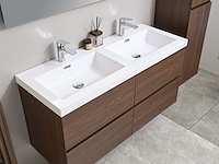 Badkamermeubel 120 cm - donker hout decor + witte dubbele wasbak - incl. kranen - afbeelding 4 van  6
