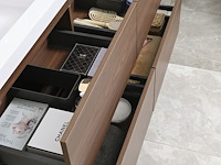 Badkamermeubel 120 cm - donker hout decor + witte dubbele wasbak - incl. kranen - afbeelding 5 van  6