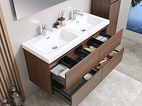 Badkamermeubel 120 cm - donker hout decor + witte dubbele wasbak - incl. kranen - afbeelding 6 van  6