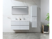 Badkamermeubel 120 cm - hoogglans wit + witte dubbele wasbak - incl. kranen