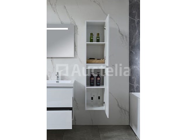 Badkamermeubel 120 cm - hoogglans wit + witte dubbele wasbak - incl. kranen - afbeelding 3 van  9
