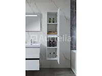 Badkamermeubel 120 cm - hoogglans wit + witte dubbele wasbak - incl. kranen - afbeelding 3 van  9