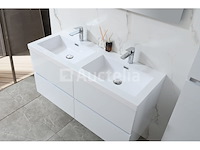 Badkamermeubel 120 cm - hoogglans wit + witte dubbele wasbak - incl. kranen - afbeelding 5 van  9