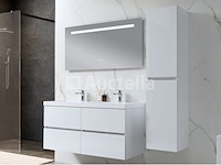 Badkamermeubel 120 cm - hoogglans wit + witte dubbele wasbak - incl. kranen - afbeelding 6 van  9