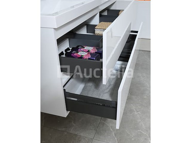 Badkamermeubel 120 cm - hoogglans wit + witte dubbele wasbak - incl. kranen - afbeelding 9 van  9