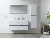 Badkamermeubel 120 cm - hoogglans wit + witte dubbele wasbak - incl. kranen - afbeelding 1 van  9
