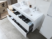 Badkamermeubel 120 cm - hoogglans wit + witte dubbele wasbak - incl. kranen - afbeelding 3 van  9