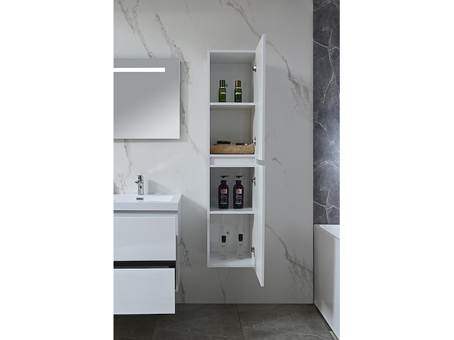Badkamermeubel 120 cm - hoogglans wit + witte dubbele wasbak - incl. kranen - afbeelding 5 van  9