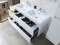Badkamermeubel 120 cm - hoogglans wit + witte dubbele wasbak - incl. kranen - afbeelding 4 van  9