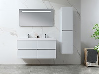 Badkamermeubel 120 cm - hoogglans wit + witte dubbele wasbak - incl. kranen - afbeelding 2 van  9