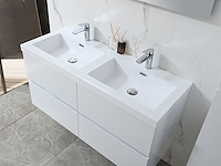 Badkamermeubel 120 cm - hoogglans wit + witte dubbele wasbak - incl. kranen - afbeelding 3 van  9