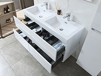 Badkamermeubel 120 cm - hoogglans wit + witte dubbele wasbak - incl. kranen - afbeelding 4 van  9