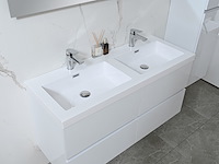 Badkamermeubel 120 cm - hoogglans wit + witte dubbele wasbak - incl. kranen - afbeelding 5 van  9