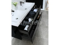 Badkamermeubel 120 cm - hoogglans zwart + witte dubbele wasbak - incl. kranen