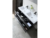 Badkamermeubel 120 cm - hoogglans zwart + witte dubbele wasbak - incl. kranen - afbeelding 8 van  9