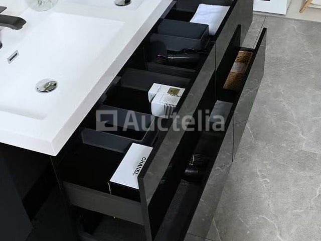 Badkamermeubel 120 cm - hoogglans zwart + witte dubbele wasbak - incl. kranen - afbeelding 1 van  9