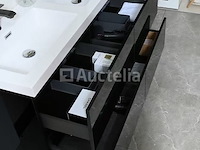 Badkamermeubel 120 cm - hoogglans zwart + witte dubbele wasbak - incl. kranen