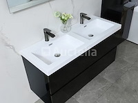 Badkamermeubel 120 cm - hoogglans zwart + witte dubbele wasbak - incl. kranen - afbeelding 2 van  9
