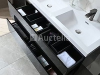 Badkamermeubel 120 cm - hoogglans zwart + witte dubbele wasbak - incl. kranen - afbeelding 3 van  9