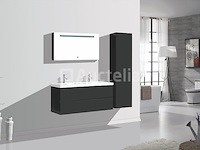 Badkamermeubel 120 cm - hoogglans zwart + witte dubbele wasbak - incl. kranen - afbeelding 5 van  9
