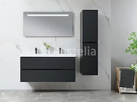 Badkamermeubel 120 cm - hoogglans zwart + witte dubbele wasbak - incl. kranen - afbeelding 6 van  9