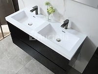 Badkamermeubel 120 cm - hoogglans zwart + witte dubbele wasbak - incl. kranen - afbeelding 8 van  9