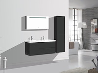 Badkamermeubel 120 cm - hoogglans zwart + witte dubbele wasbak - incl. kranen - afbeelding 7 van  9