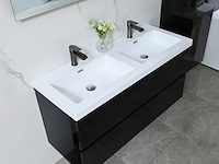 Badkamermeubel 120 cm - hoogglans zwart + witte dubbele wasbak - incl. kranen - afbeelding 4 van  9