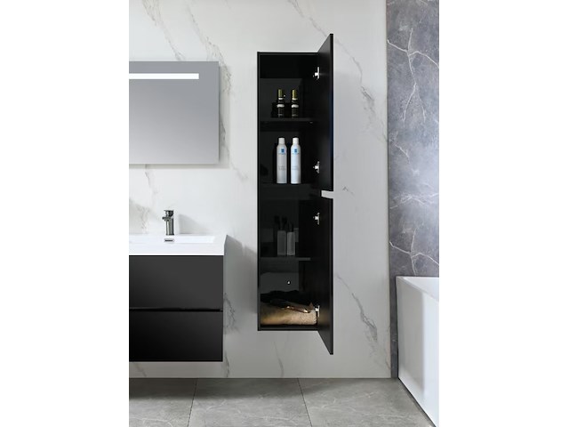 Badkamermeubel 120 cm - hoogglans zwart + witte dubbele wasbak - incl. kranen - afbeelding 7 van  9