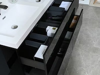 Badkamermeubel 120 cm - hoogglans zwart + witte dubbele wasbak - incl. kranen - afbeelding 5 van  8