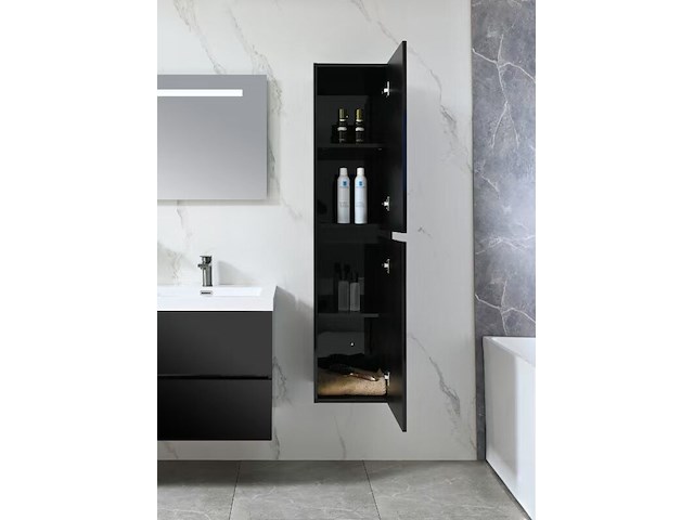 Badkamermeubel 120 cm - hoogglans zwart + witte dubbele wasbak - incl. kranen - afbeelding 6 van  8