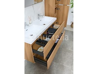 Badkamermeubel 120 cm - licht hout decor + witte dubbele wasbak - incl. kranen - afbeelding 2 van  9