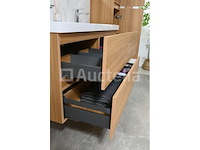 Badkamermeubel 120 cm - licht hout decor + witte dubbele wasbak - incl. kranen - afbeelding 7 van  9
