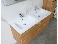 Badkamermeubel 120 cm - licht hout decor + witte dubbele wasbak - incl. kranen - afbeelding 8 van  9