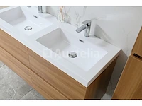 Badkamermeubel 120 cm - licht hout decor + witte dubbele wasbak - incl. kranen - afbeelding 6 van  9