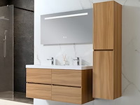 Badkamermeubel 120 cm - licht hout decor + witte dubbele wasbak - incl. kranen - afbeelding 1 van  9