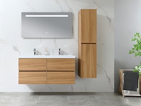 Badkamermeubel 120 cm - licht hout decor + witte dubbele wasbak - incl. kranen - afbeelding 2 van  9