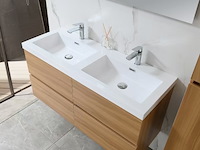 Badkamermeubel 120 cm - licht hout decor + witte dubbele wasbak - incl. kranen - afbeelding 3 van  9