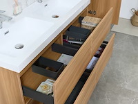 Badkamermeubel 120 cm - licht hout decor + witte dubbele wasbak - incl. kranen - afbeelding 5 van  9