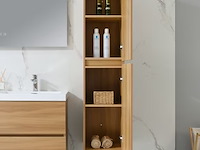 Badkamermeubel 120 cm - licht hout decor + witte dubbele wasbak - incl. kranen - afbeelding 7 van  9