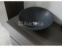 Badkamermeubel 130 cm - donker hout decor + zwarte waskommen - incl. muurkranen - afbeelding 2 van  12