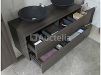 Badkamermeubel 130 cm - donker hout decor + zwarte waskommen - incl. muurkranen - afbeelding 3 van  12