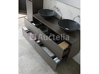 Badkamermeubel 130 cm - donker hout decor + zwarte waskommen - incl. muurkranen