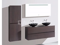 Badkamermeubel 130 cm - donker hout decor + zwarte waskommen - incl. muurkranen - afbeelding 5 van  12