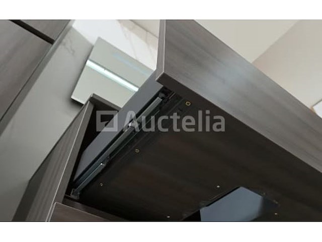 Badkamermeubel 130 cm - donker hout decor + zwarte waskommen - incl. muurkranen - afbeelding 6 van  12
