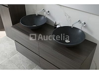 Badkamermeubel 130 cm - donker hout decor + zwarte waskommen - incl. muurkranen - afbeelding 7 van  12