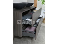 Badkamermeubel 130 cm - donker hout decor + zwarte waskommen - incl. muurkranen - afbeelding 10 van  12