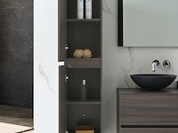 Badkamermeubel 130 cm - donker hout decor + zwarte waskommen - incl. muurkranen - afbeelding 3 van  12